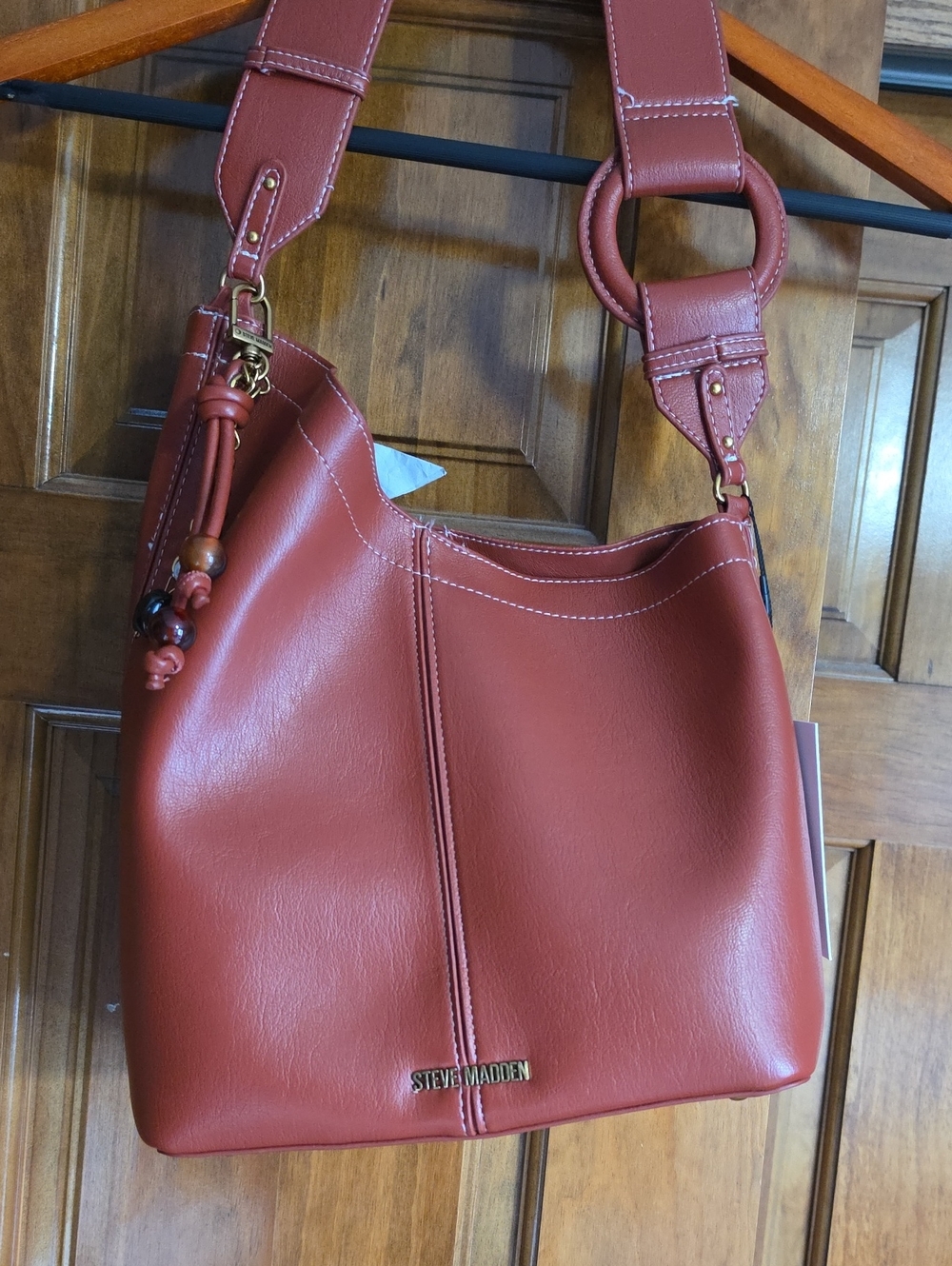 Steve Madden Rust Red Shoulder Bag with Bead Charm